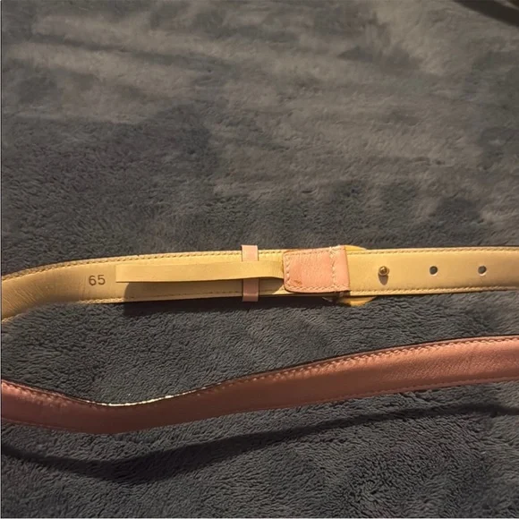 $500 CELINE Belt, Pink Leather, Gold-and-Silver Triomphe Buckle, Size 65 - Picture 7 of 9